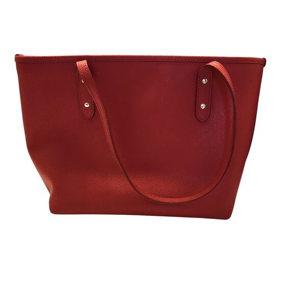 COACH Mini Leather City Zip Tote Purse True Red 22967 - PreOwned - Picture 3 of 7